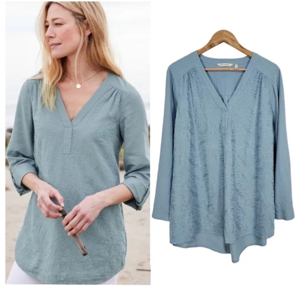 Soft Surroundings Lilith Arona Blue Linen Blend Size Medium